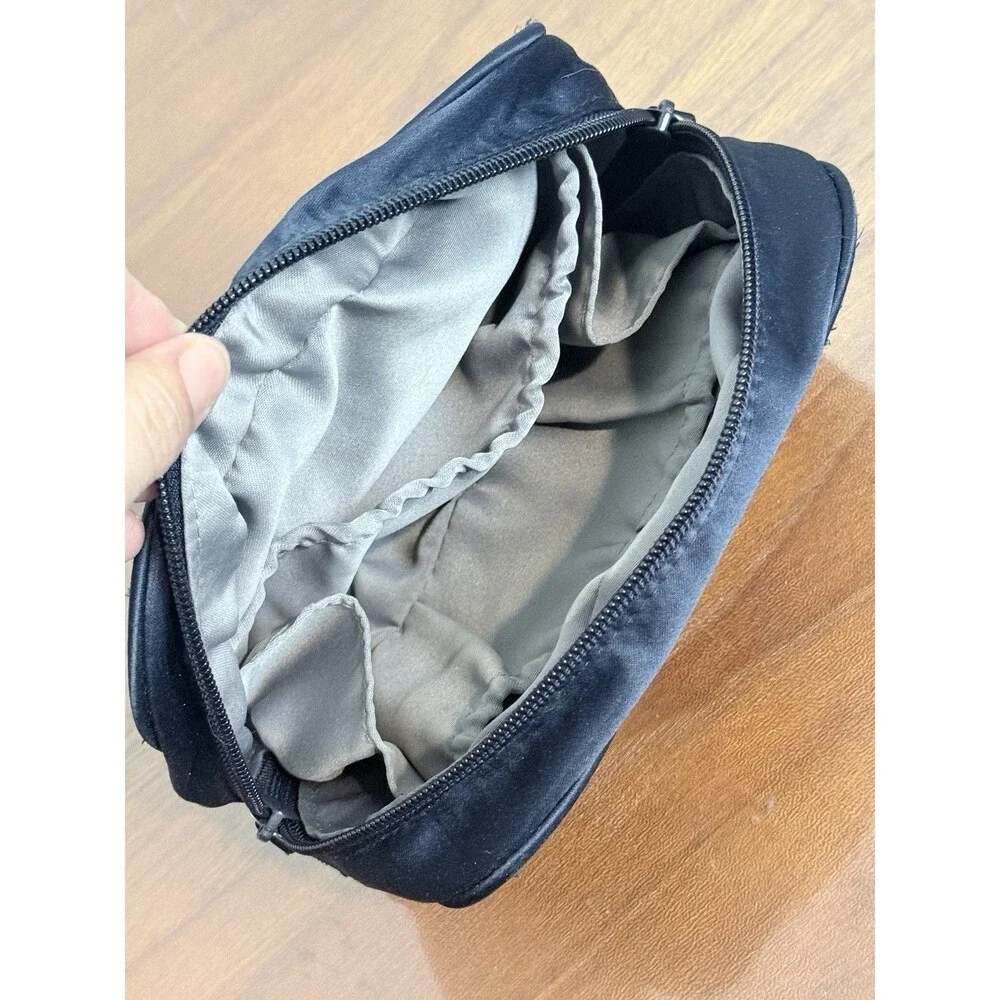 Prada Navy Blue Satin Pouch Cosmetic Bag Authentic Preowned